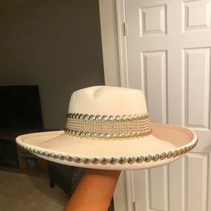 White Fedeora Embelleshed with Studs